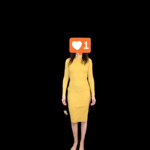 Yellow\Gold calf-length sweater dress, stretches to your body type